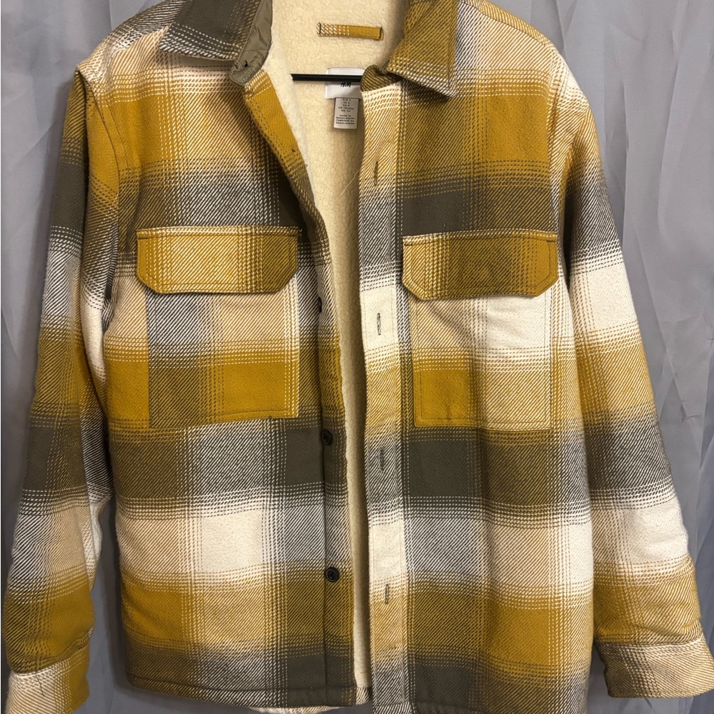 H&M Yellow and Gray Plaid Shirt Jacket